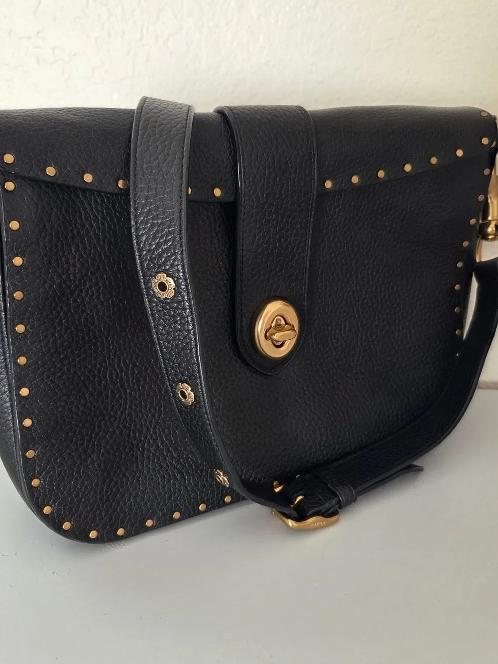 ✨️Coach 1941 Collection Black Pebbled Leather Crossbody with Gold Studs